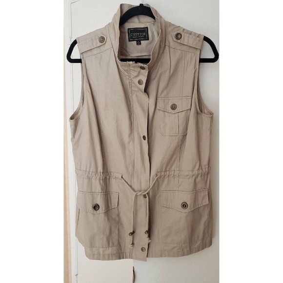 NEW C'EST TOI  COTTON TAN COLOR JACKET VEST SZ LARGE - Picture 3 of 11